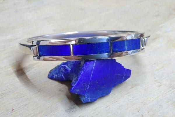 bracelet argent rigide pour homme avec pierre lapis lazuli