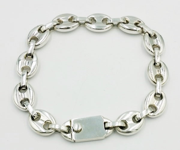 bracelet chaine grain de café argent 12 mm de largeur