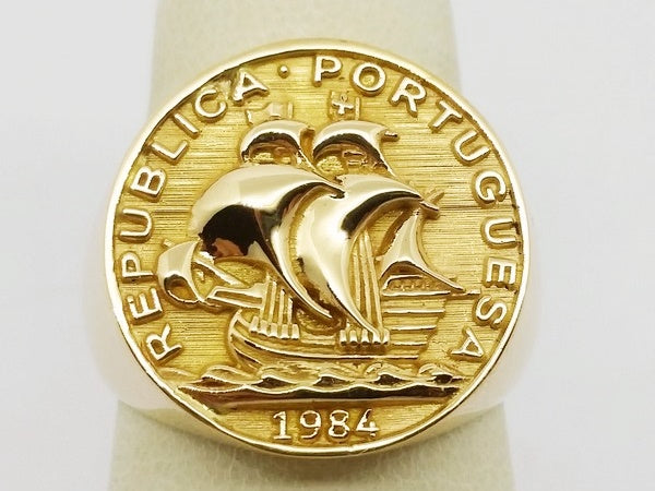 bague piece portugal en or jaune 18k