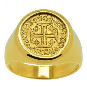 chevalière or avec pièce de monnaie du portugal