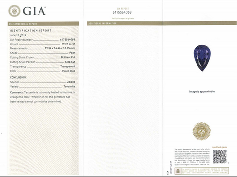 certificat de qualité d'une pierre de tanzanite émis par le GIA