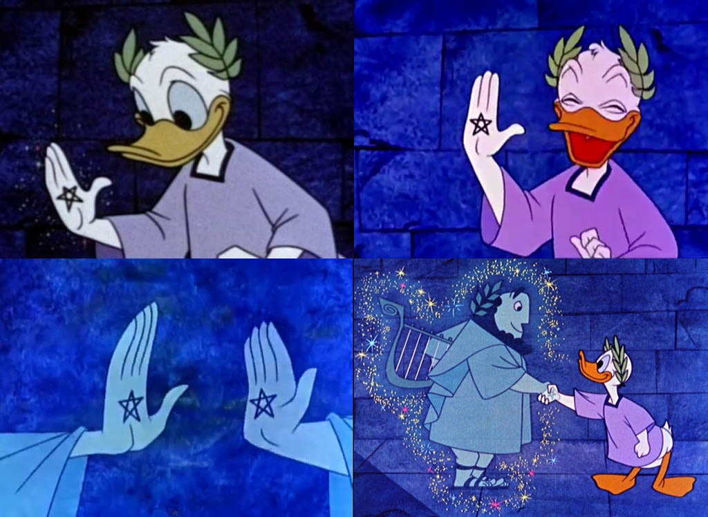 Donald Duck learns about music and sacred geometry after his initiation into the Pythagorean Brotherhood