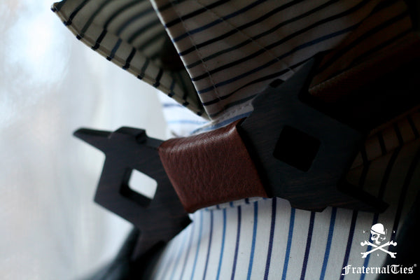 Square and Compasses Wood and Leather bowtie by FraternalTies