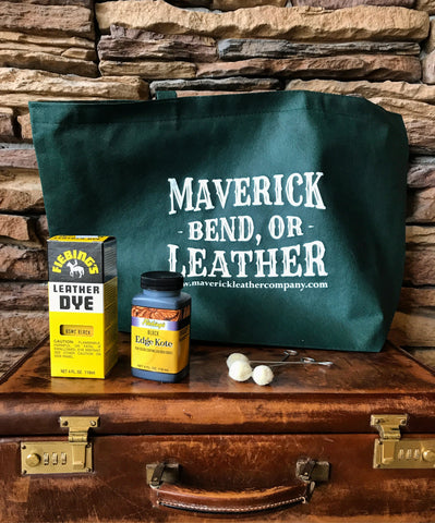 Maverick Leather shopping bag and Fiebings dye & daubers 