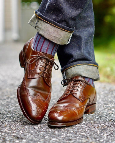 Carmina Armagnac Shell Cordovan Wingtip Bluchers Polished with Water Resistant Cream