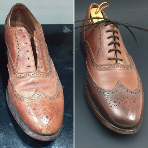 Before and After on a pair of Vintage Florsheim Imperial Wingtips