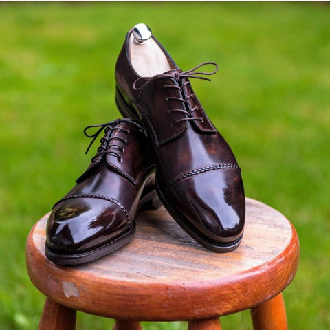 Mirror Shined Bontoni Braided Cap-Toes in Dark Brown by Mr.Renworks