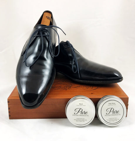 Mirror Shined Crockett and Jones Two-Eyelet Derby with Pure Polish High Shine and Black Cream