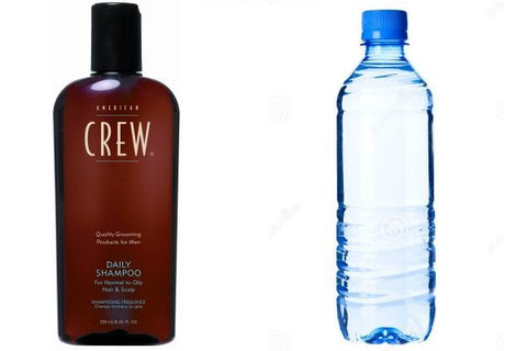 J Crew Shampoo and a bottle of water