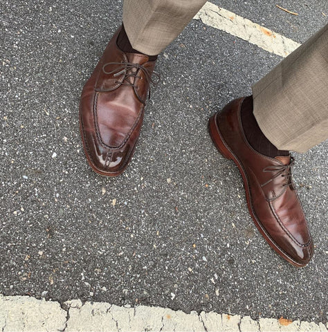 Mirror Shined with High Shine Burnished Allen Edmonds Parkway Split-toe Derbies