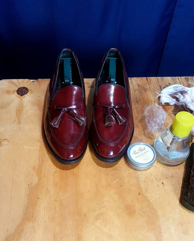 Mirror Shine on Burgundy Tassel Loafers by @ourshoeshine_blog