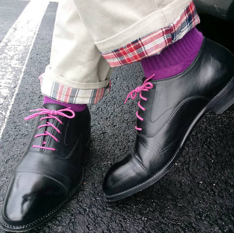 High Shine on Black Cap-toe Beckett Simonon Oxfords with Pink Laces