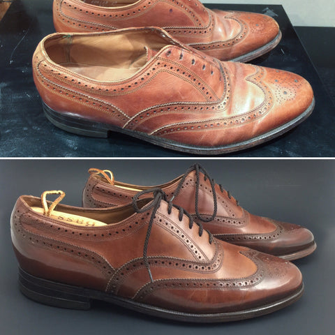 Before and After on a pair of Vintage Florsheim Wingtip Imperial Oxfords