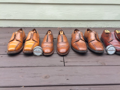 Left side of the shoe and polish line-up