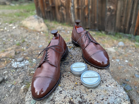 Mirror Shine on Vintage Scotch Grain Allen Edmonds Margate Derbies with Cream and Paste/Wax Polish