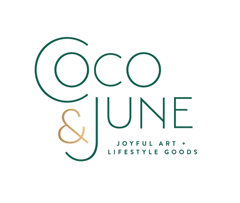 Coco and June, joyful art and lifestyle goods, logo, acrylic abstract artist, paint