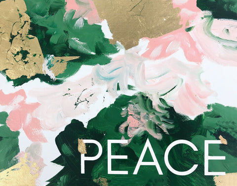 abstract art peace painting, light pink and green and gold