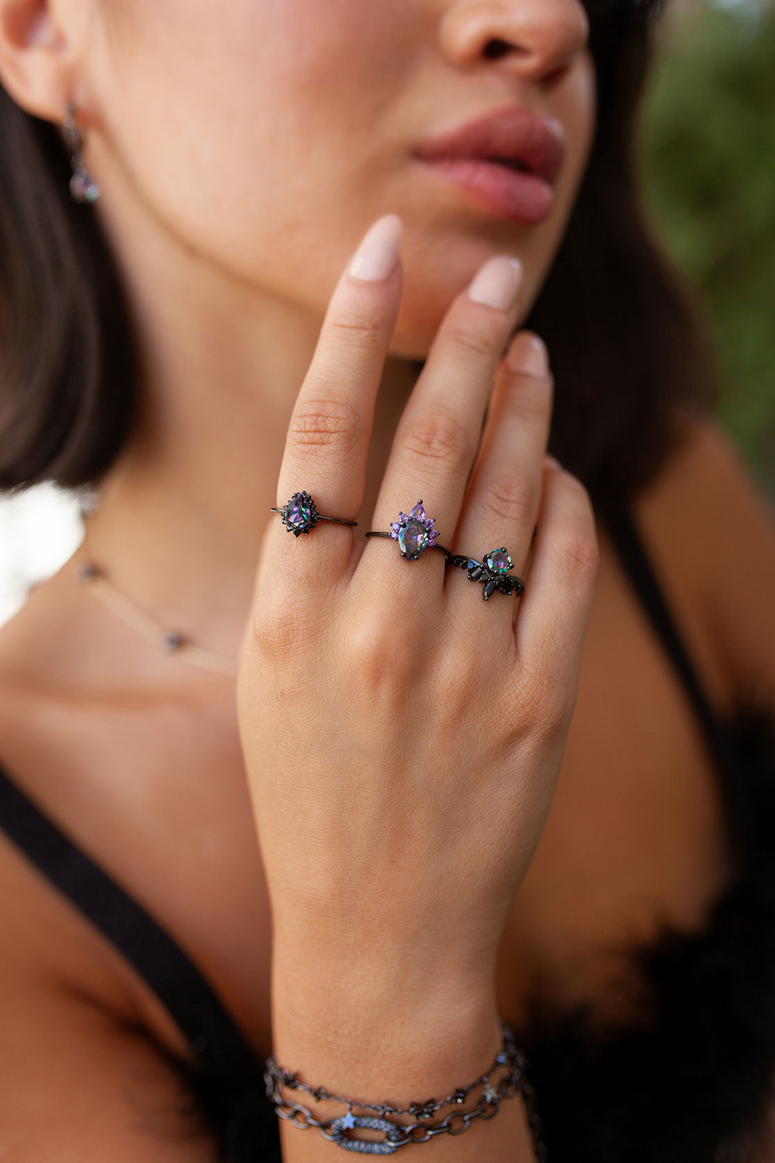 Black Gold Ring Featuring a Mystic Topaz Crystal + Black Crystals | Mistress  by Oomiay – Oomiay Jewelry