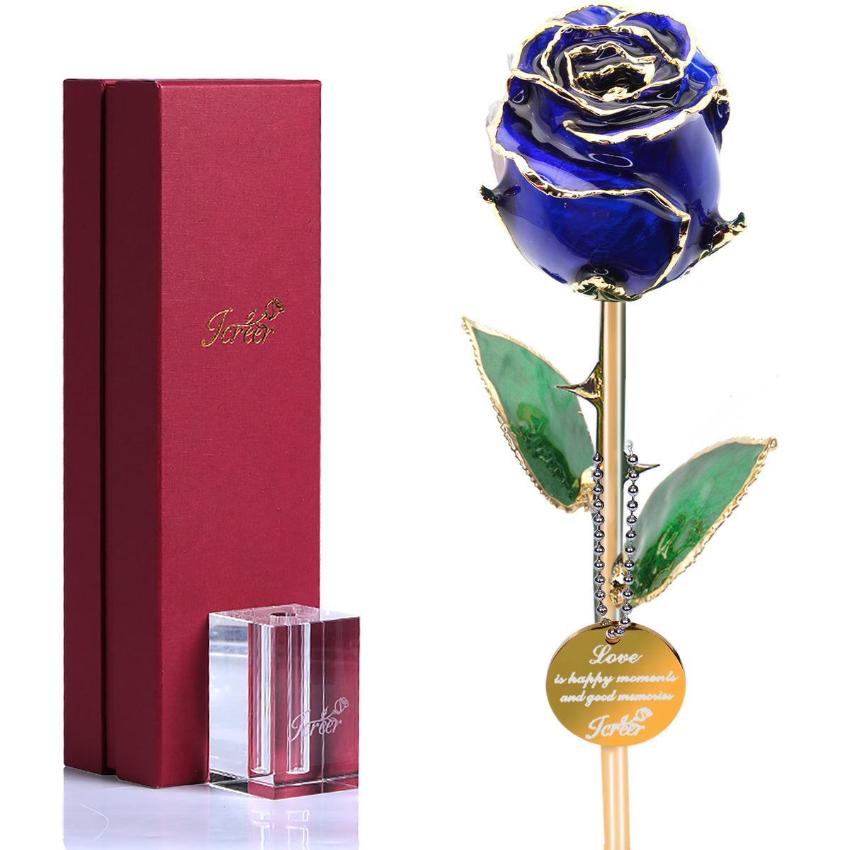 Best Gift for Her Blue 24K Gold Dipped Rose with Crystal