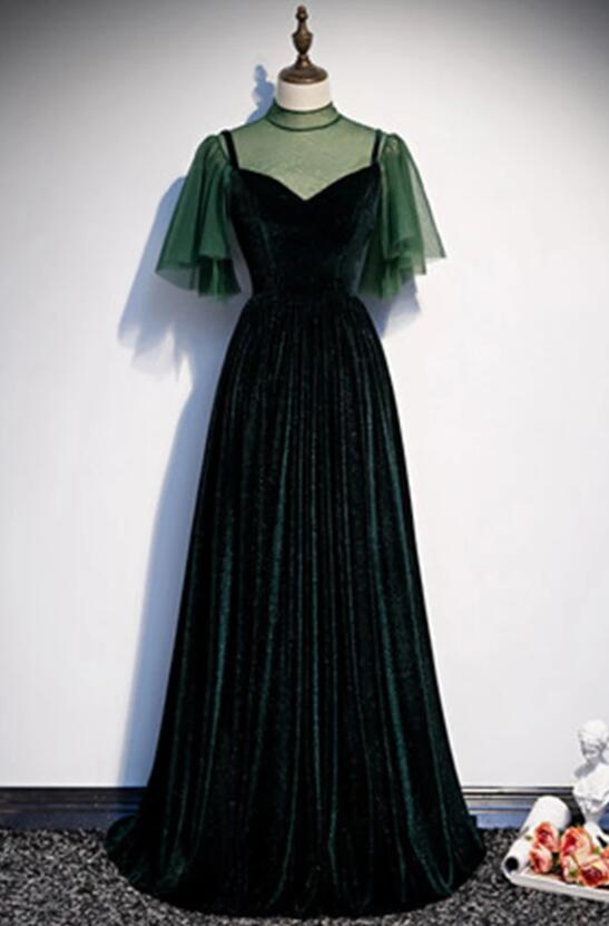 dark green velvet dress long