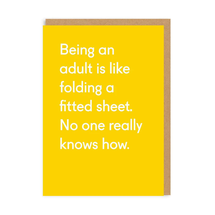 Being an Adult is Like Folding a fitted sheet - Quote card