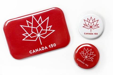 Canada150 official logo buttons.