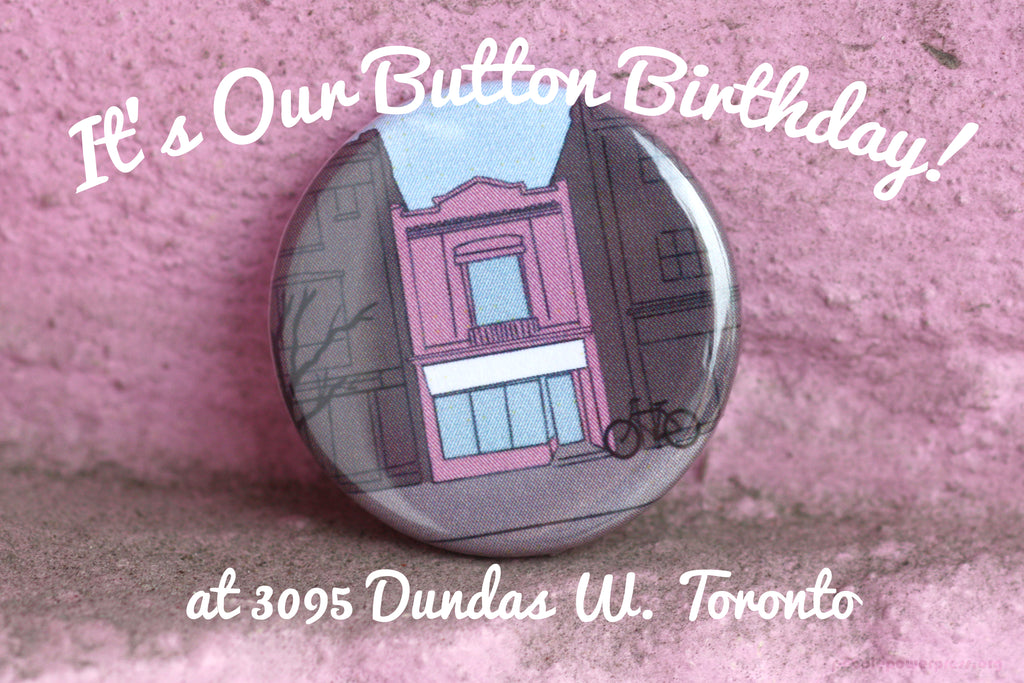 People Power Press Pink Building Button 3095 Dundas West Toronto