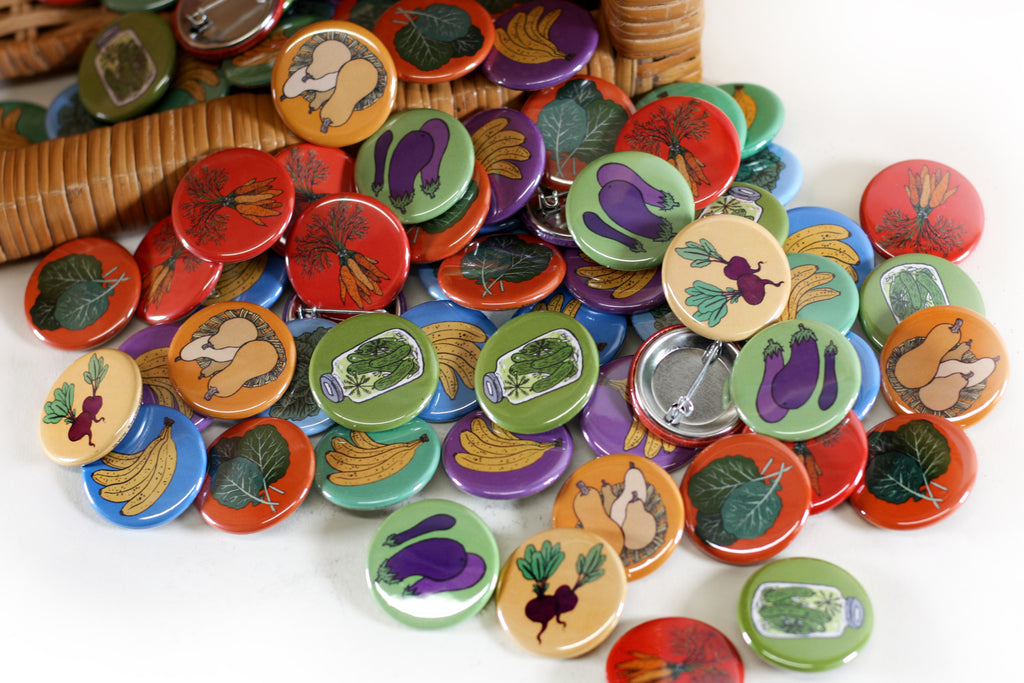 Vegetable Buttons, Illustrated Buttons, Robin Clugston, 