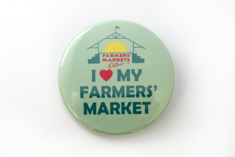 Custom I Love My Farmers' Market buttons by People Power Press