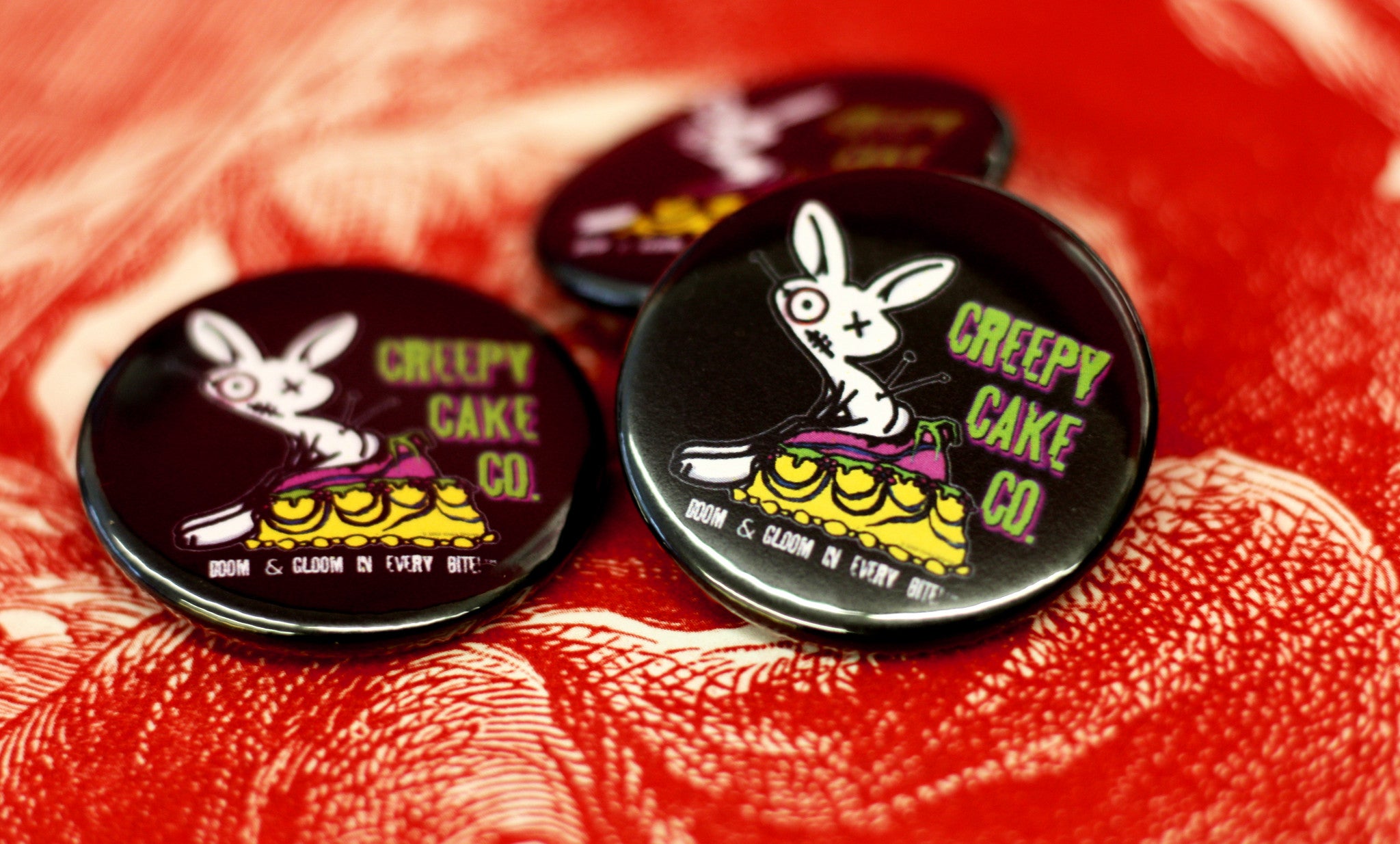 Creepy Custom Buttons, Creepy Cake Co, Custom 1.5" Round Buttons, bakery buttons, 