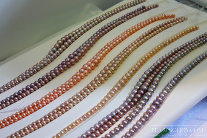 strands of metallic freshwater pearls