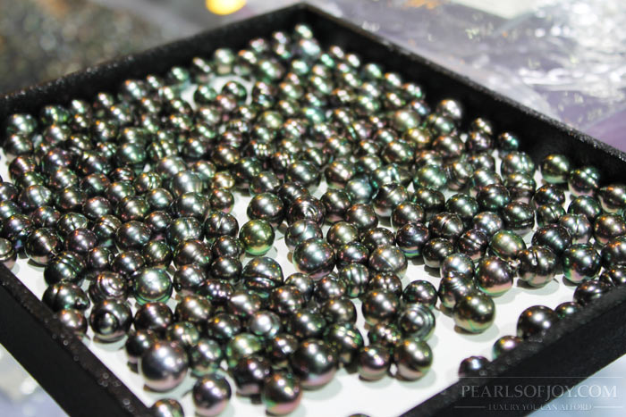 a tray of beautiful Tahitian pearls