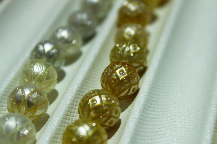 close up of the Galatea pearls