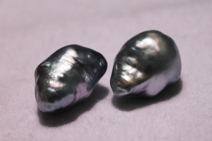 a pair of blue South Sea pearls