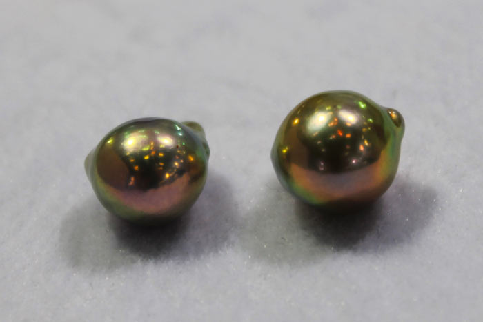 a pair of bead-nucleated pearls