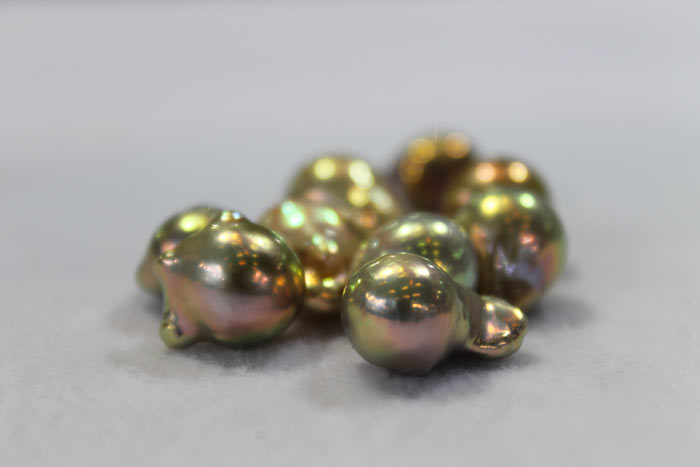 golden, metallic pearls from Heng Mei