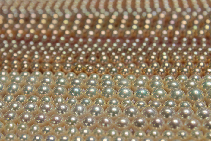 rows of beautiful metallic pearls