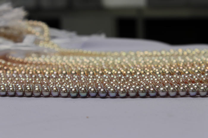 strands of metallic pearls