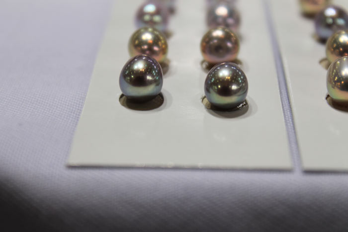 a matched pair of drop shaped pearls