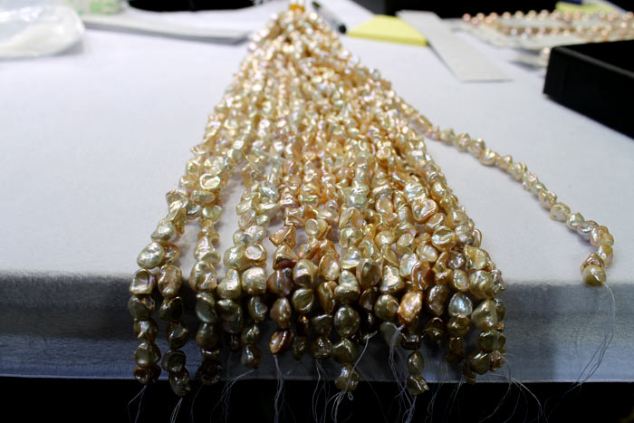gold metallic keshi pearl strands