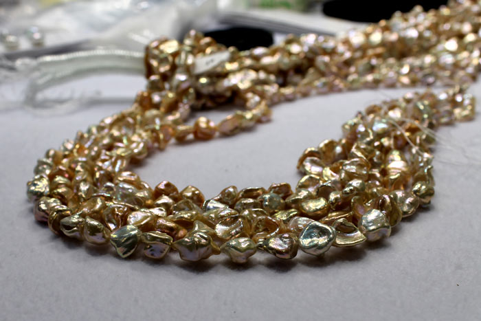 keshi pearls in gold colors