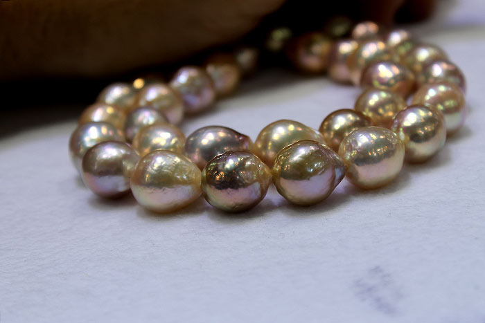 golden ripple pearls on a strand