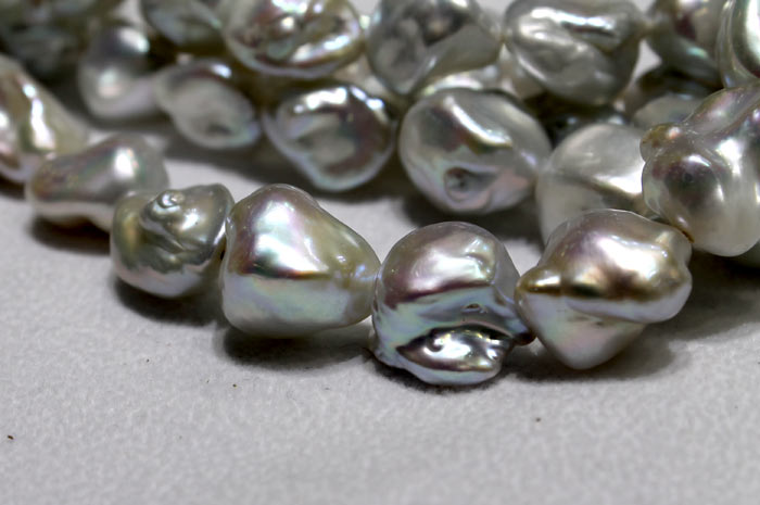 silver Keshi pearls with fascinating varied shapes and sizes