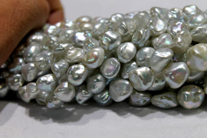 strands of the silver Keshi pearls