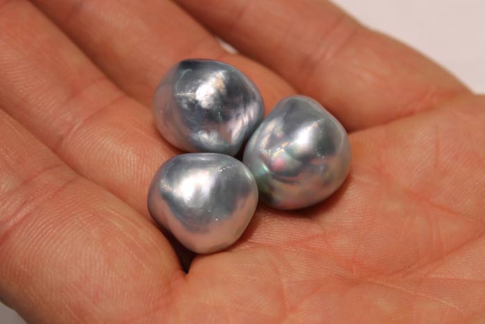 a trio of natural blue south sea pearls