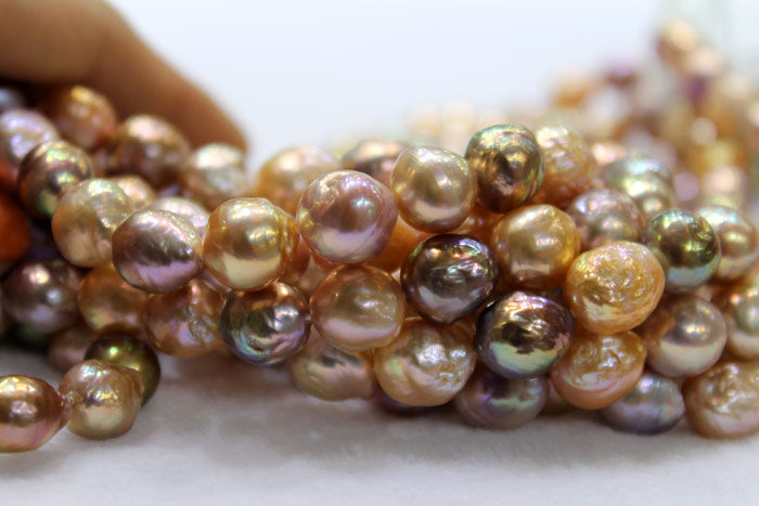 close up of new freshwater ripple pearls