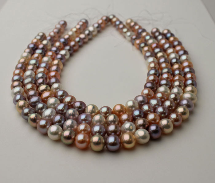 strands of metallic pearls in different colors