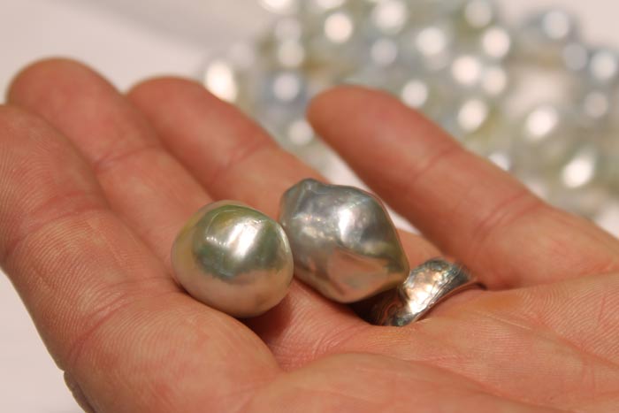 a pair of two-toned south sea pearl