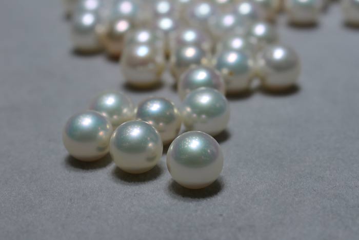 metallic pearls on close up