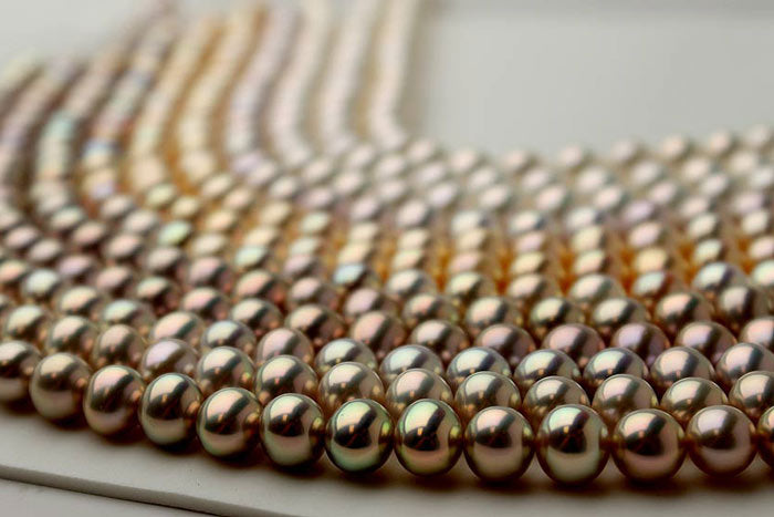 strands of metallic pearls